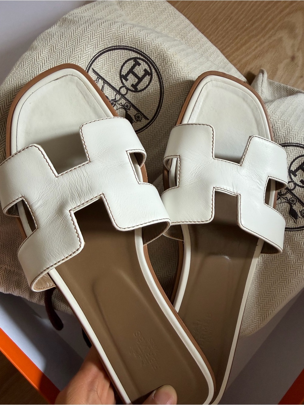 Authentic Hermès White and Brown Sandals - Picture 11 of 13
